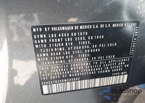 2024 Volkswagen Taos 1.5T Se z USA, uszkodzony, nr VIN 3VVSX7B2XRM066840